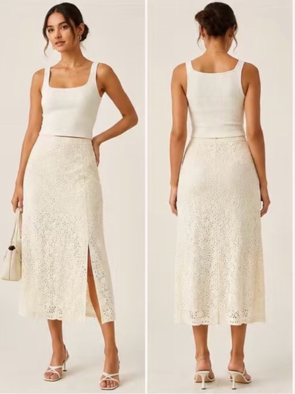 NWT a new day cream midi skirt lace and fully lined -Size 4